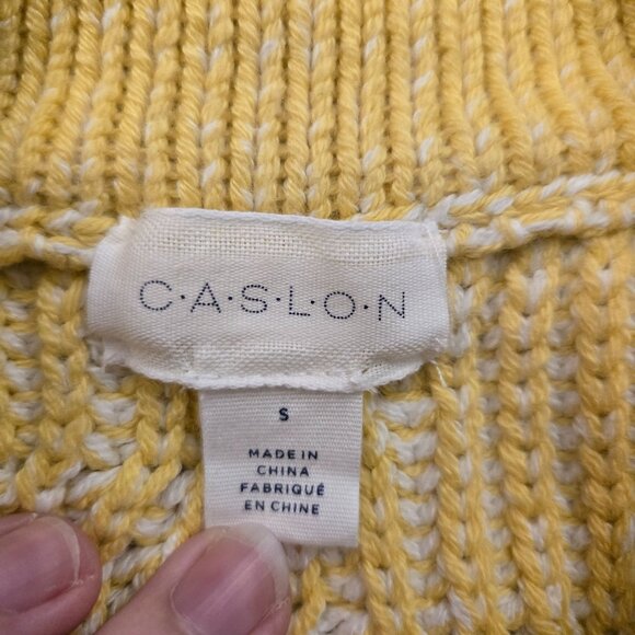 Caslon Rib Cable Knit Mock Neck Sweater S Yellow Vibrant Heritage Fall Pullover - Picture 9 of 10